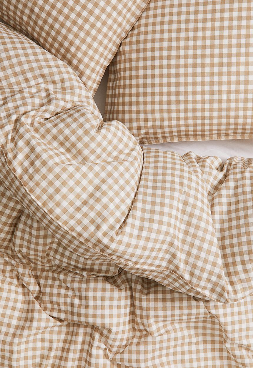H&M - Patterned double/king size duvet cover set - dusty brown/gingham check