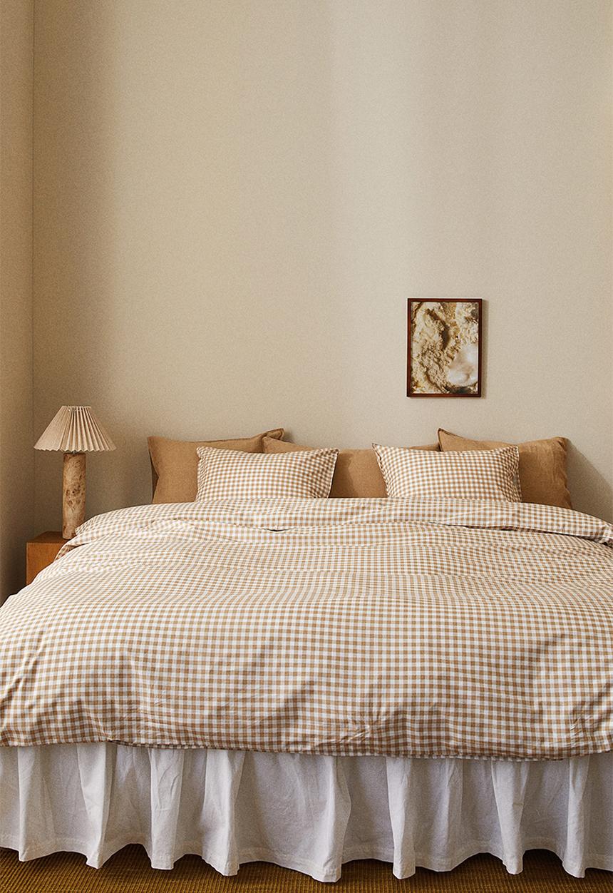 H&M - Patterned double/king size duvet cover set - dusty brown/gingham check