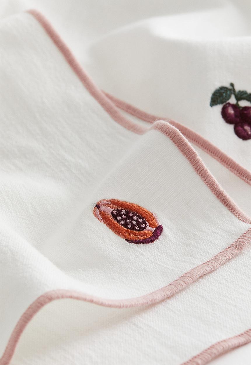 H&M - 4-pack embroidered napkins - white/fruits