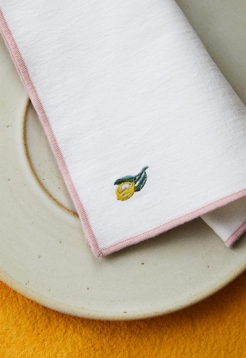 H&M - 4-pack embroidered napkins - white/fruits