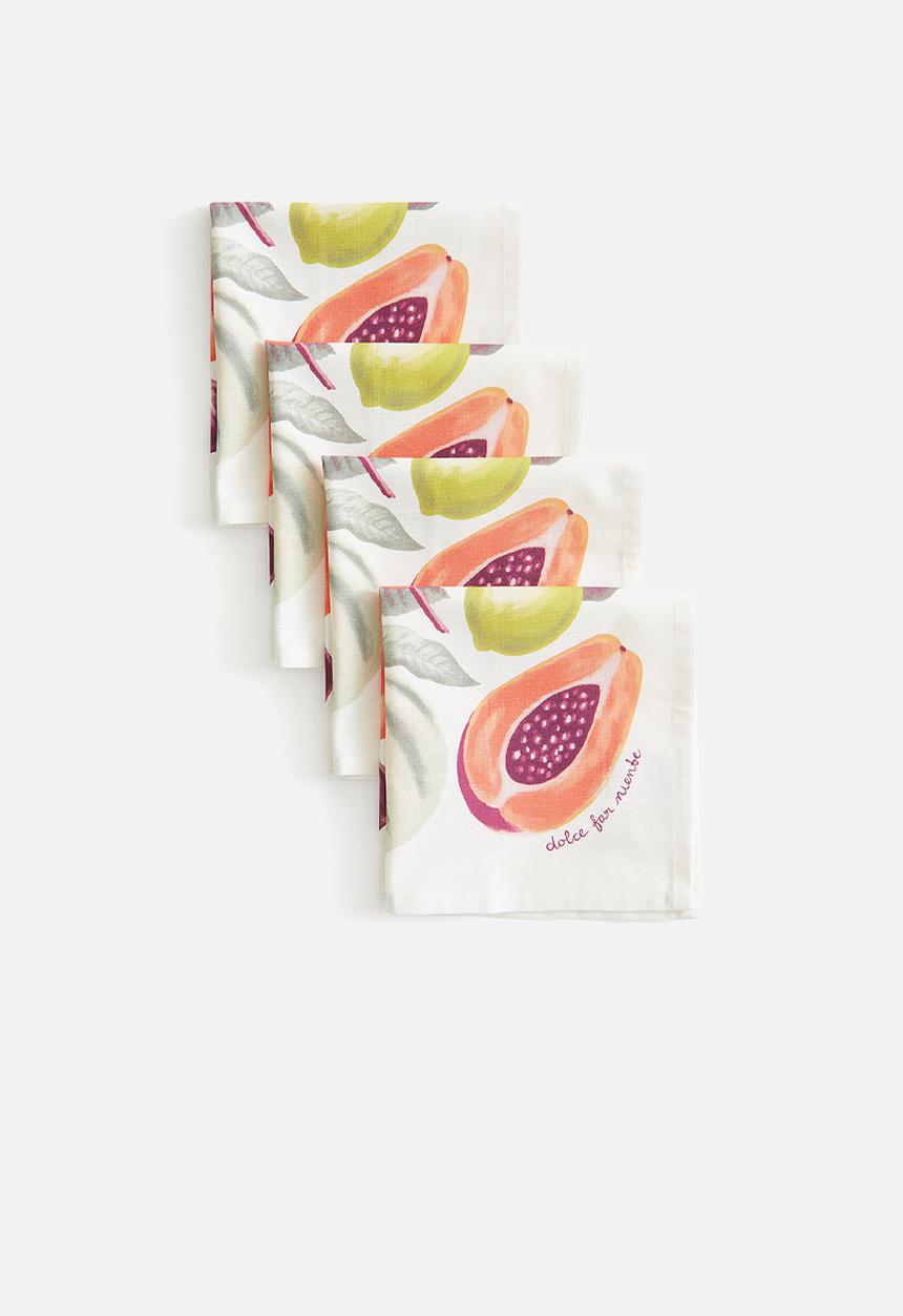 H&M - 4-pack napkins - white/fruits