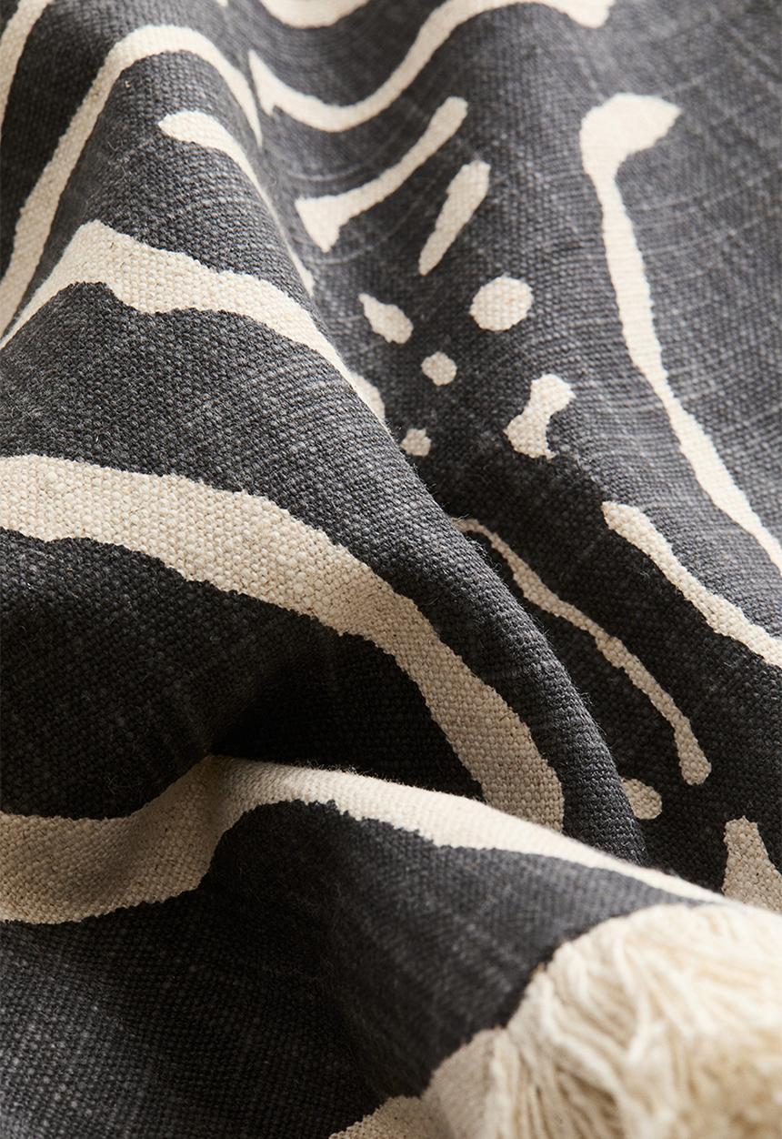 H&M - Fringed linen-blend cushion cover - light beige/zebra print