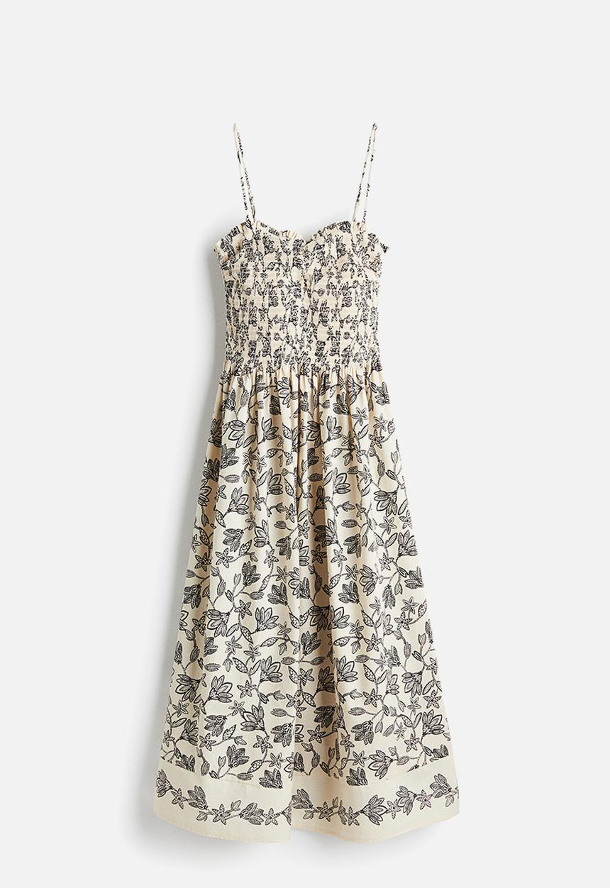 H&M - Smock-topped dress - cream & black floral 