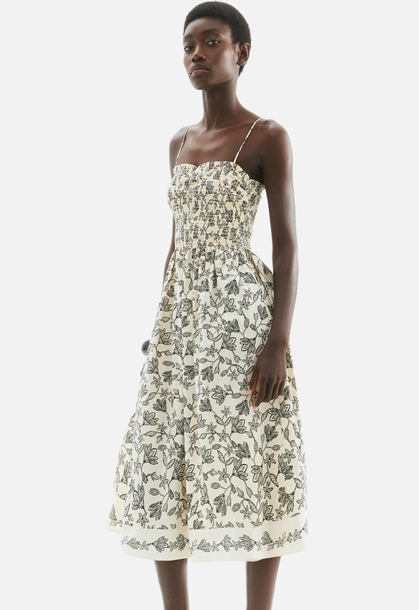H&M - Smock-topped dress - cream & black floral 