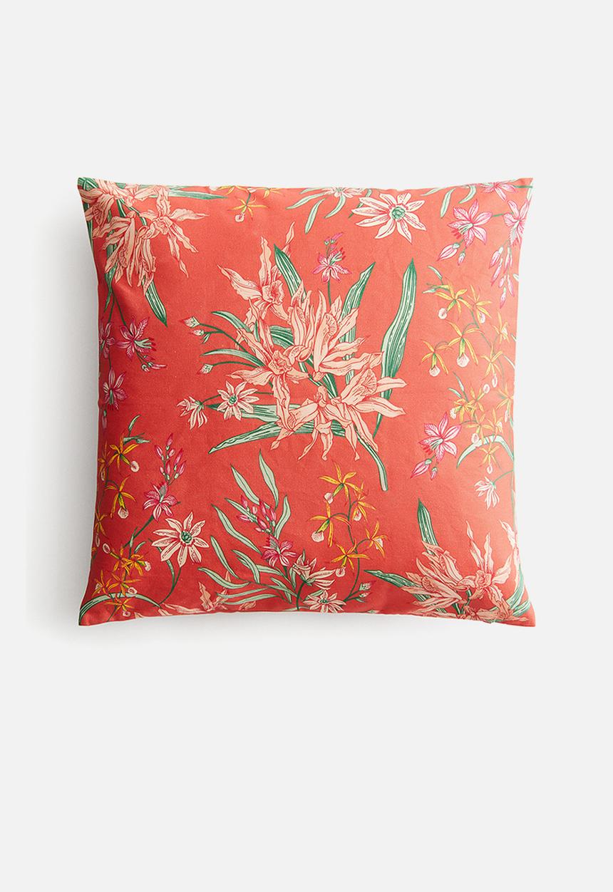 H&M - Outdoor cushion cover - coral red/floral