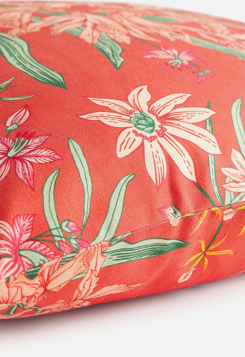 H&M - Outdoor cushion cover - coral red/floral