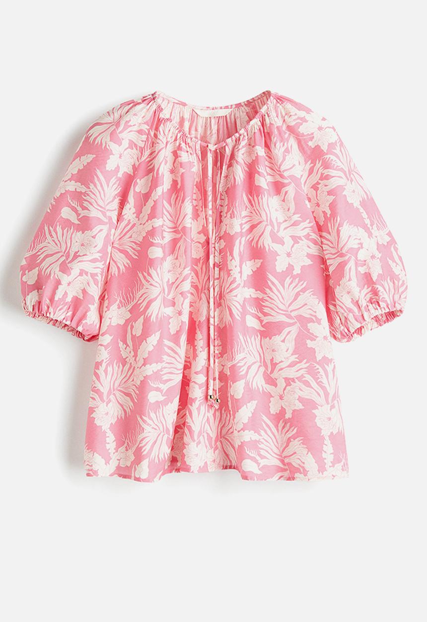 H&M - Balloon-sleeved blouse - pink patterned