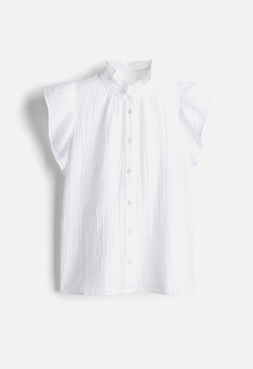 H&M - Flutter-sleeved muslin blouse - white