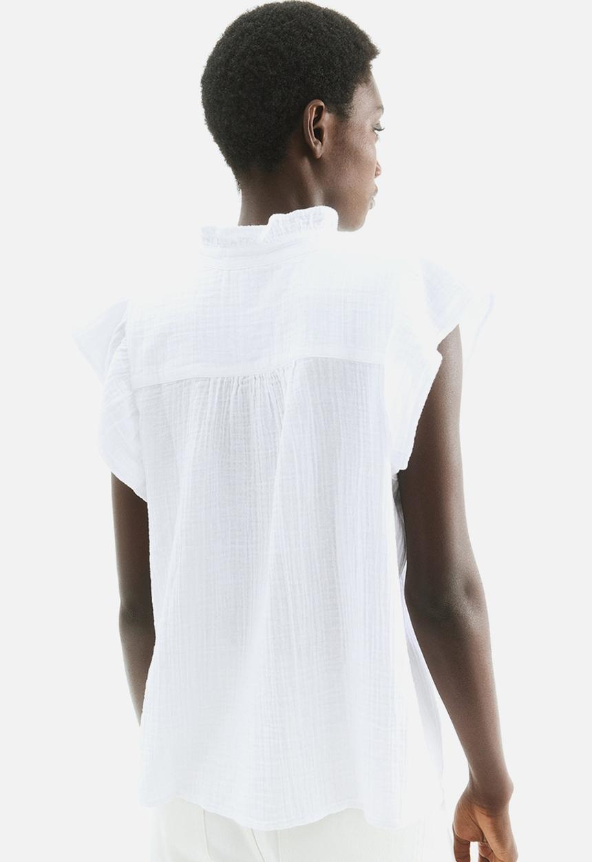 H&M - Flutter-sleeved muslin blouse - white