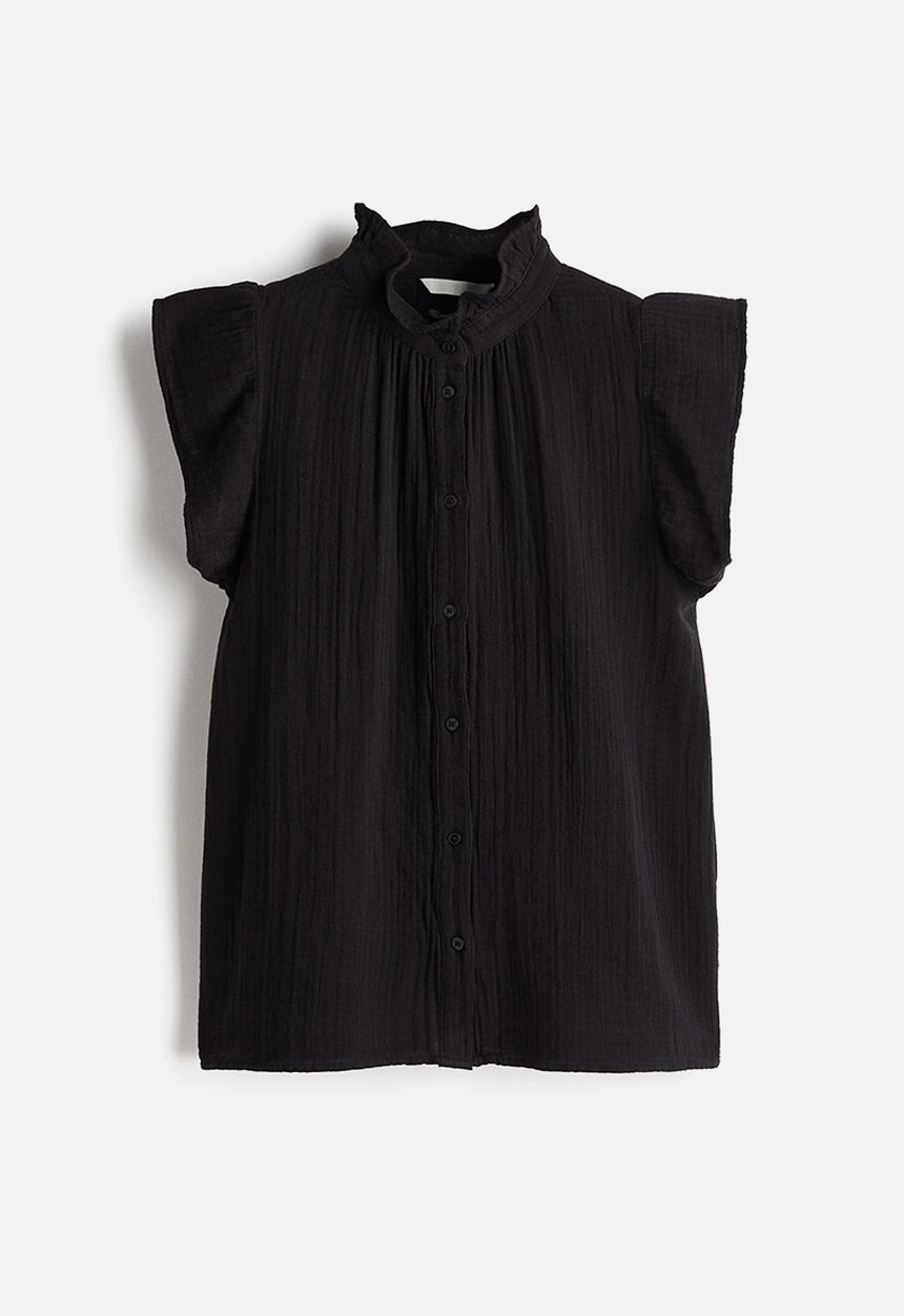 H&M - Flutter-sleeved muslin blouse - black