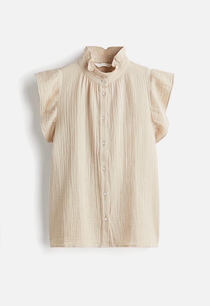 H&M - Flutter-sleeved muslin blouse - beige