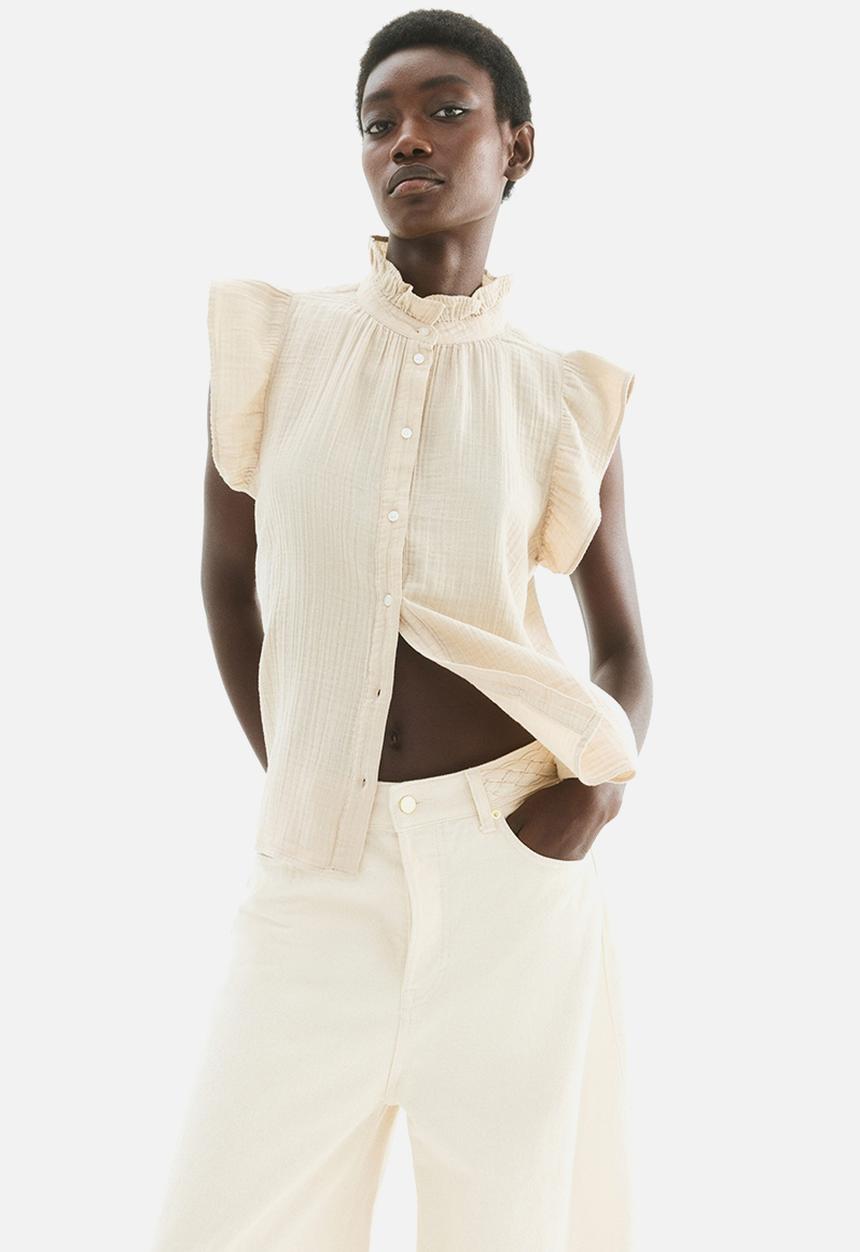 H&M - Flutter-sleeved muslin blouse - beige