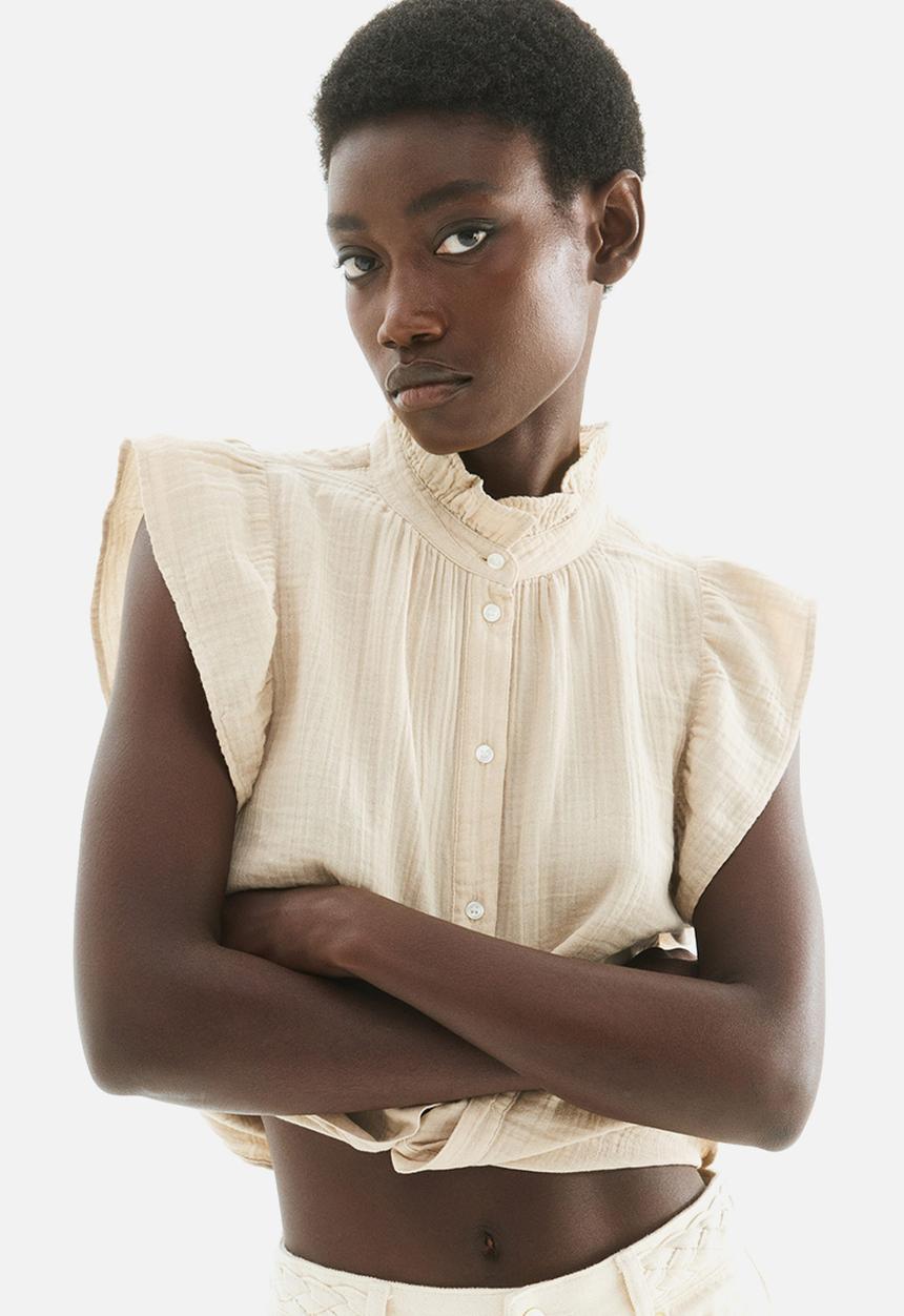 H&M - Flutter-sleeved muslin blouse - beige