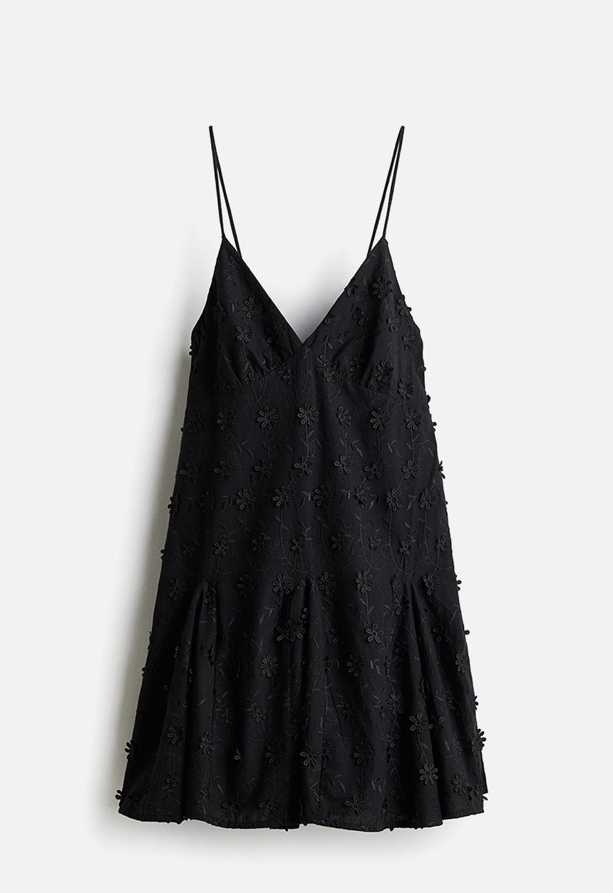 H&M - Appliquéd cotton dress - black