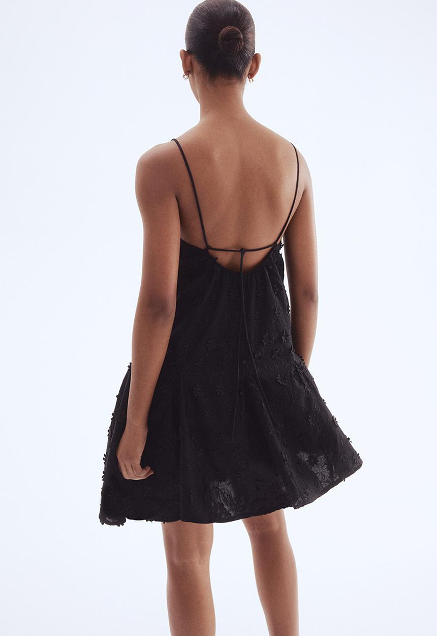 H&M - Appliquéd cotton dress - black