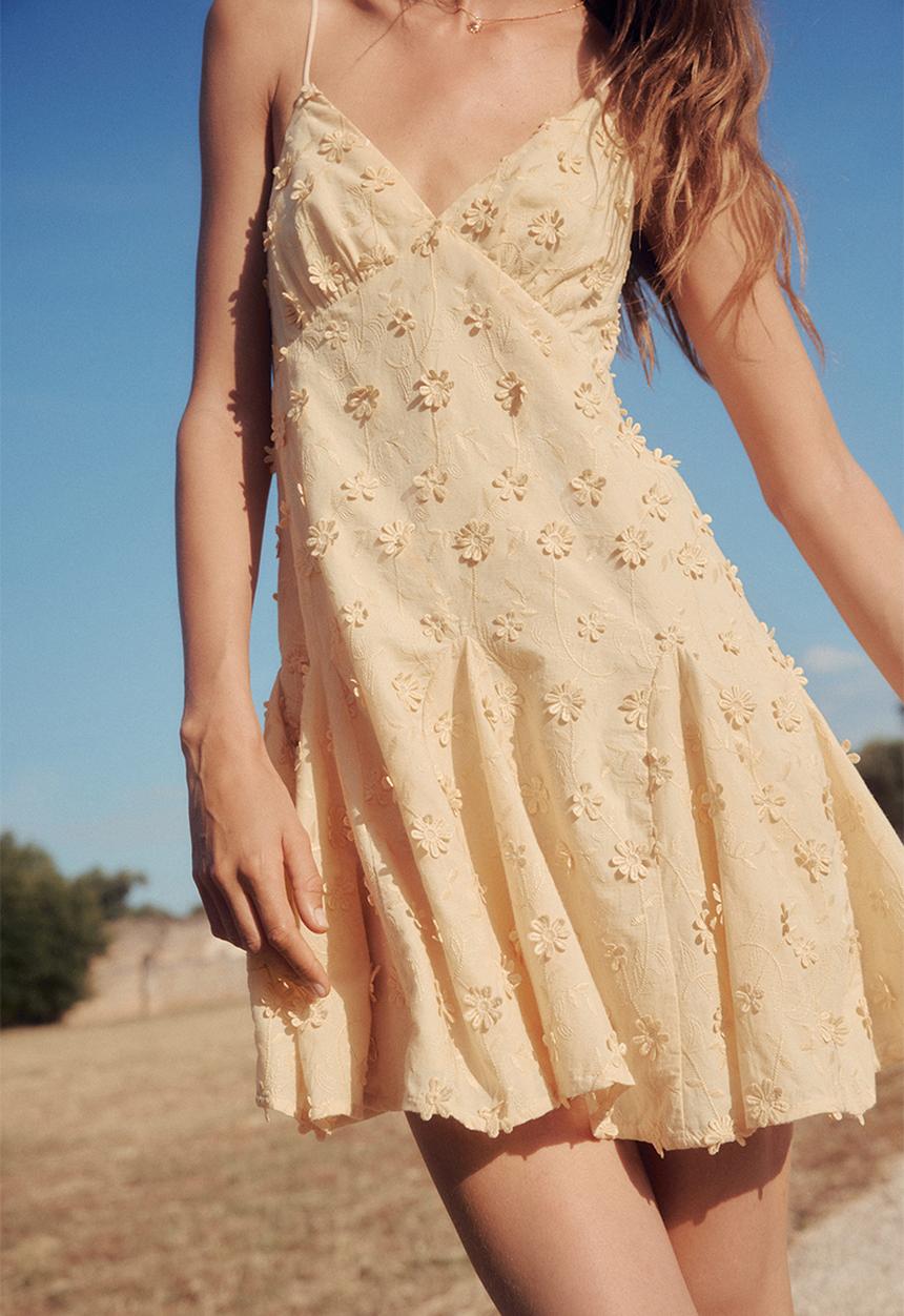 H&M - Appliquéd cotton dress - light yellow