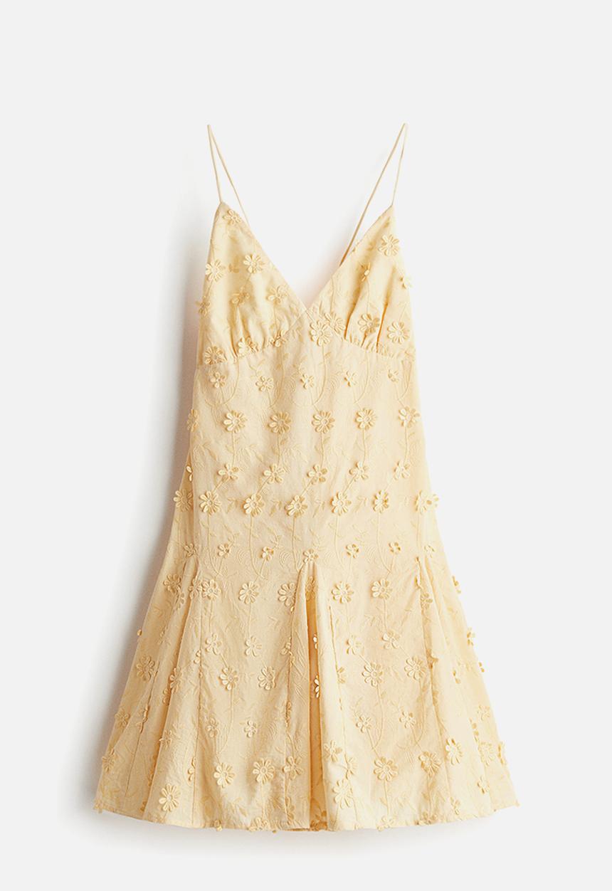 H&M - Appliquéd cotton dress - light yellow