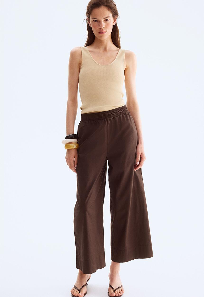 H&M - Ankle-length cotton trousers - dark brown 