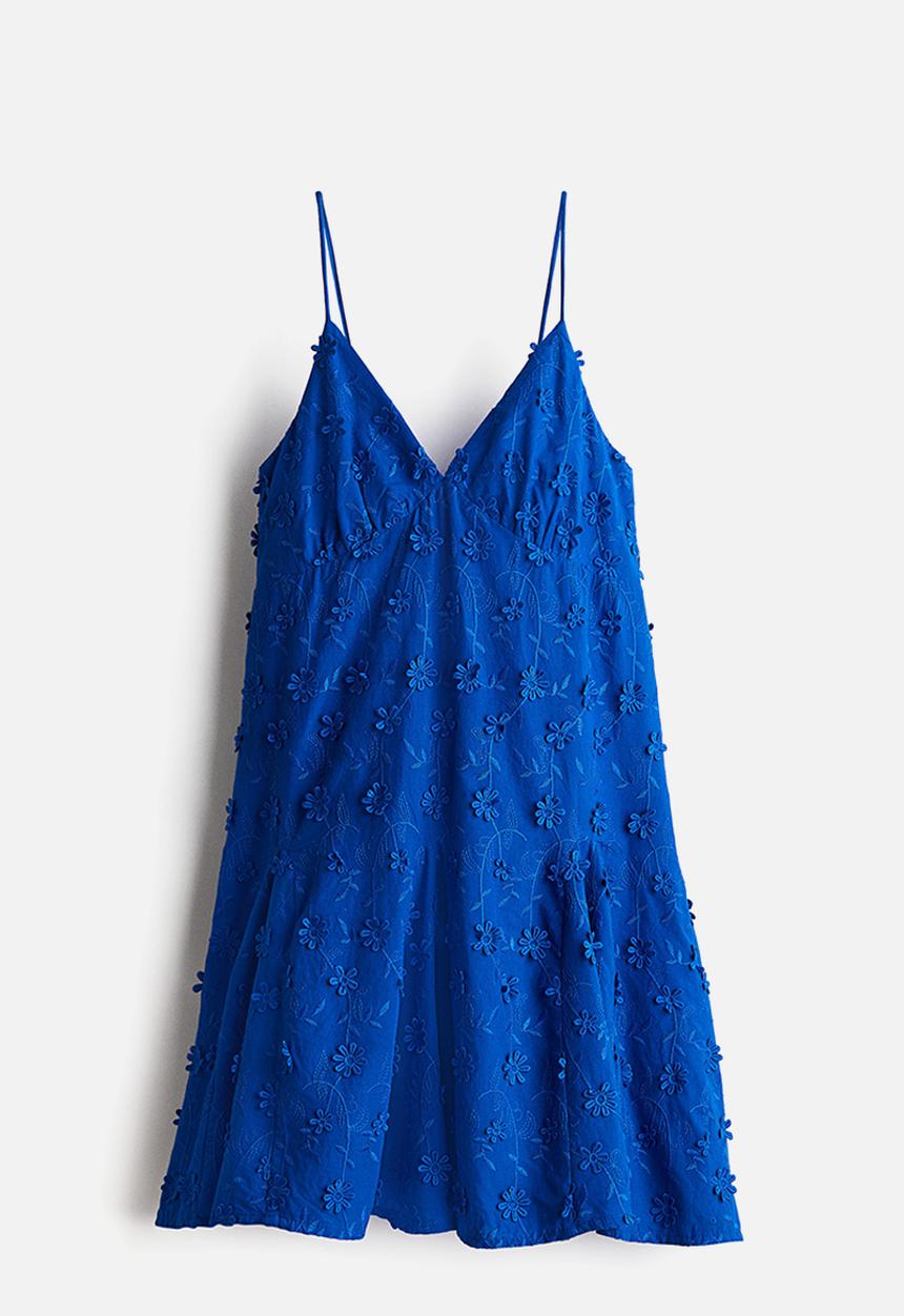 H&M - Appliquéd cotton dress - bright blue