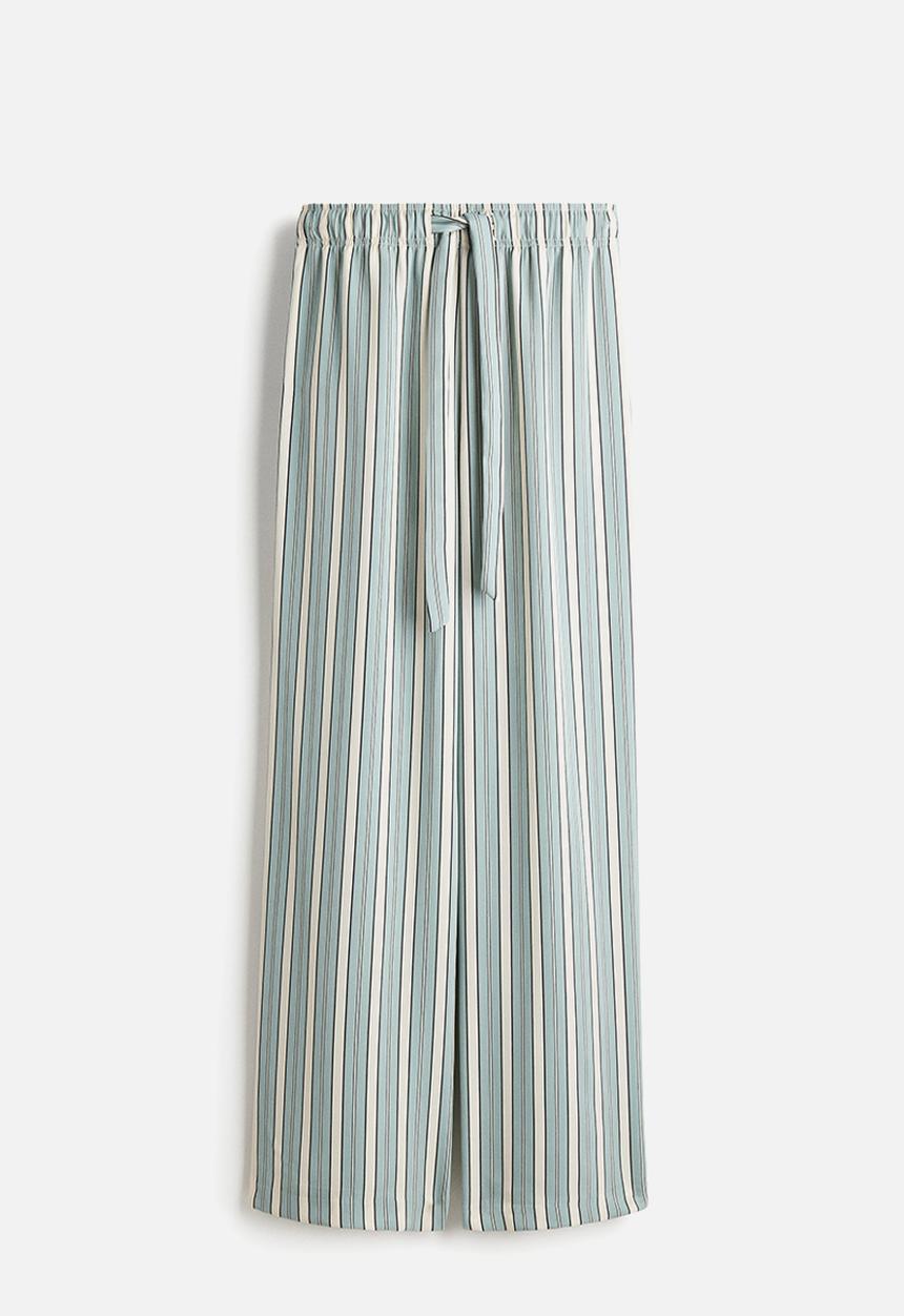 H&M - Drawstring twill trousers - light turquoise striped
