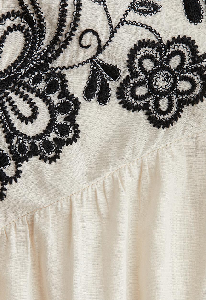 H&M - Embroidered blouse - cream & black
