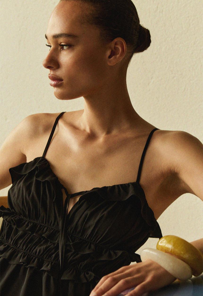 H&M - Frill-trimmed strappy top - black