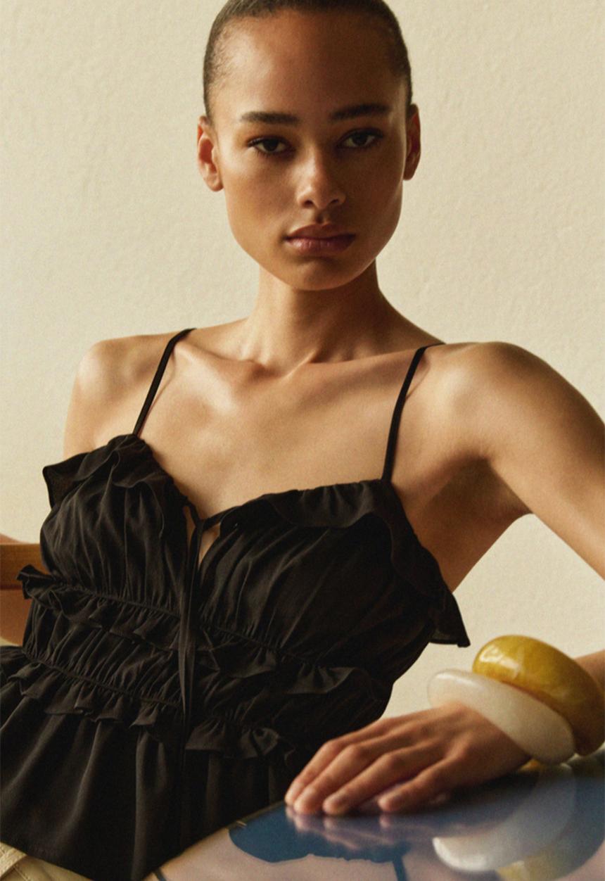 H&M - Frill-trimmed strappy top - black