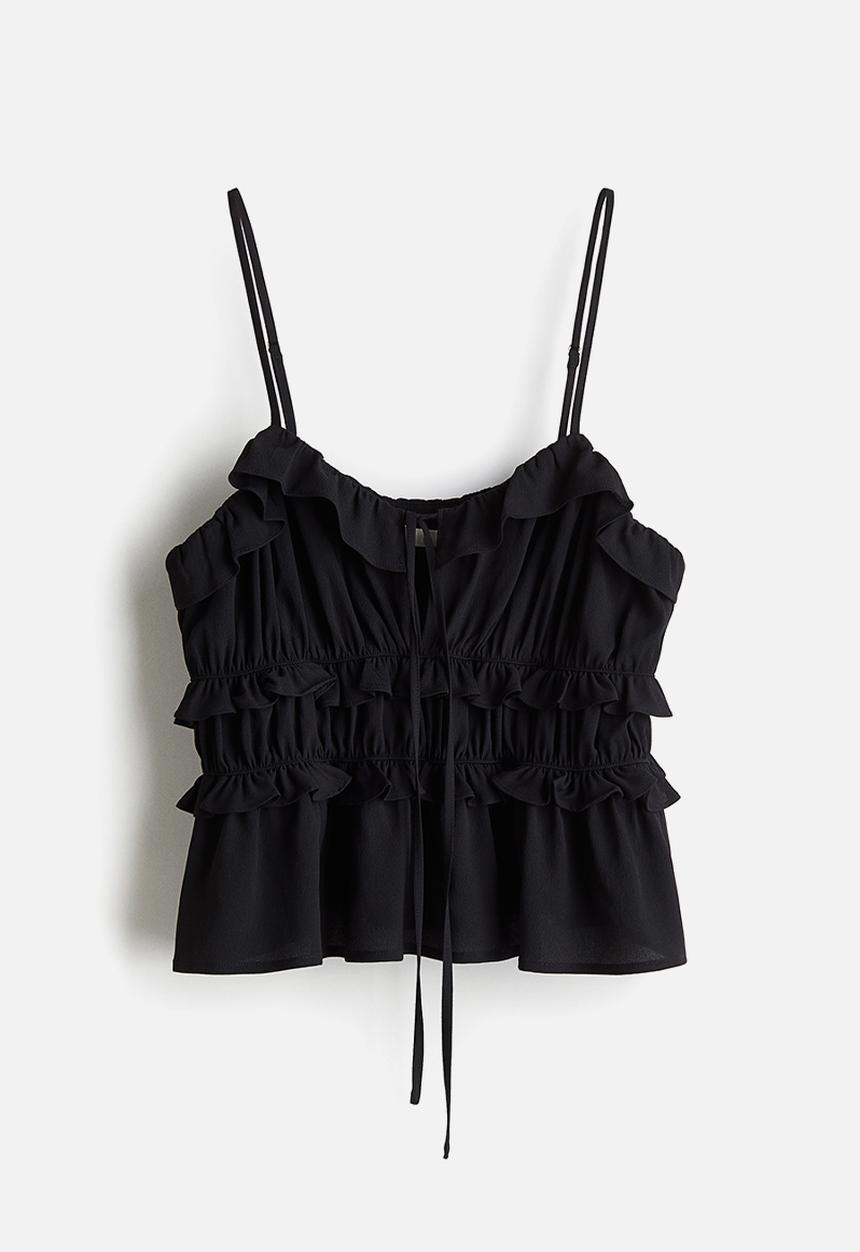 H&M - Frill-trimmed strappy top - black