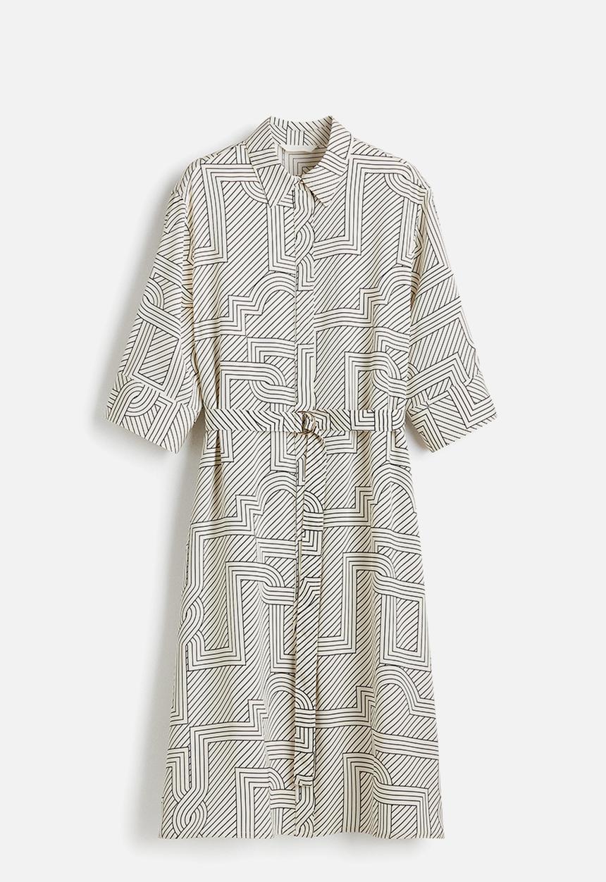 H&M - Belted shirt dress - cream patterned 