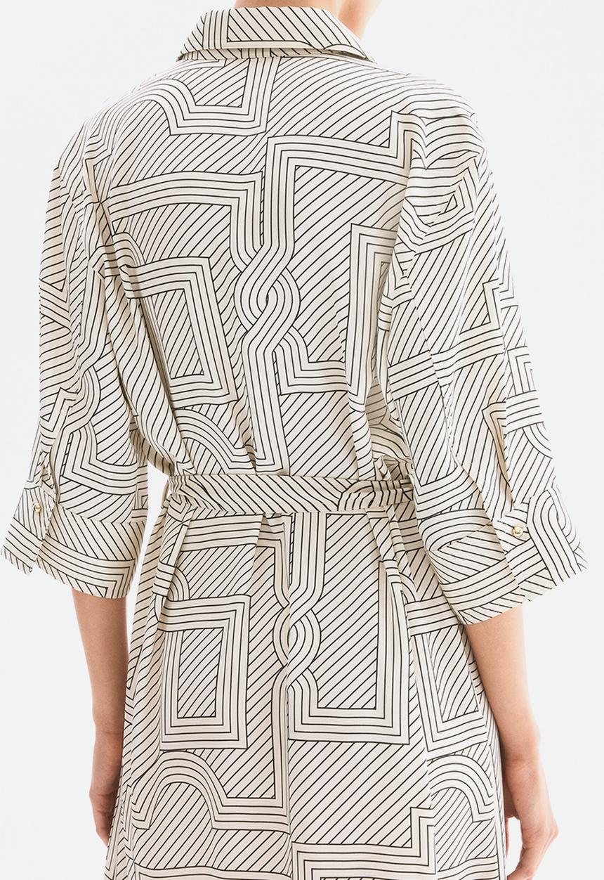 H&M - Belted shirt dress - cream patterned 