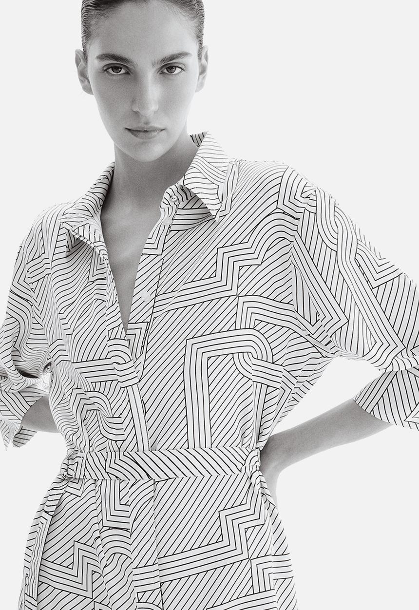 H&M - Belted shirt dress - cream patterned 