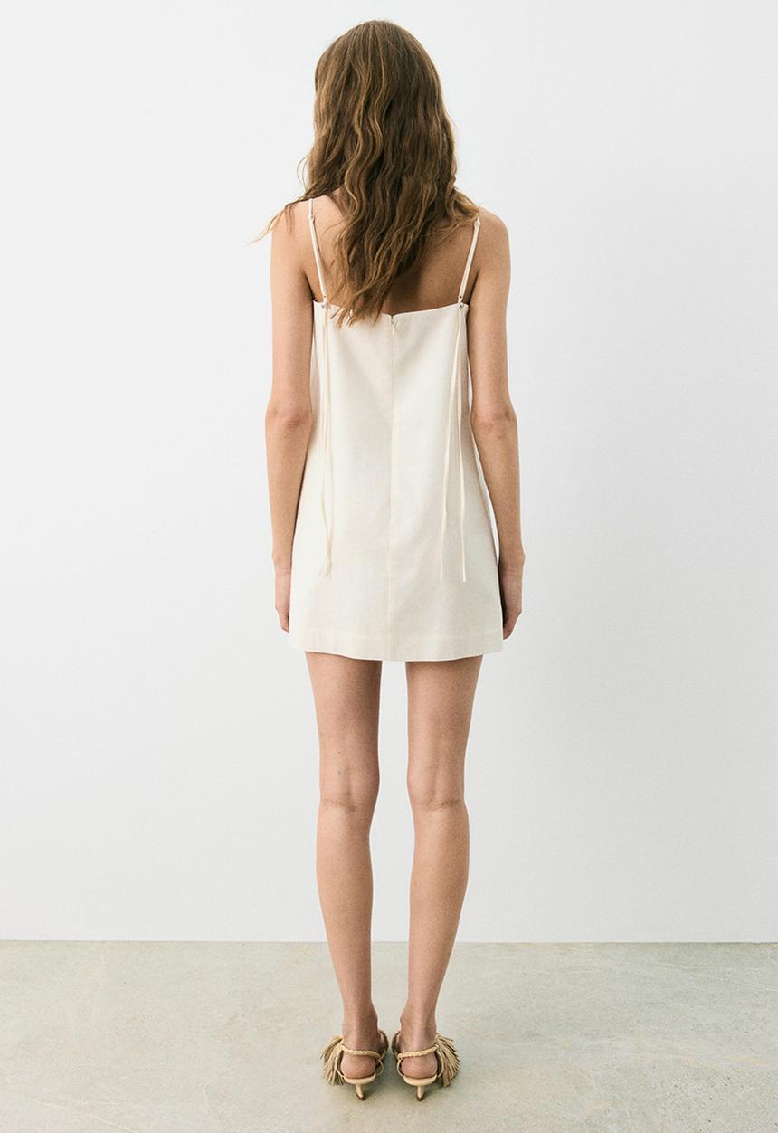 H&M - Linen-blend strappy dress - white leaves