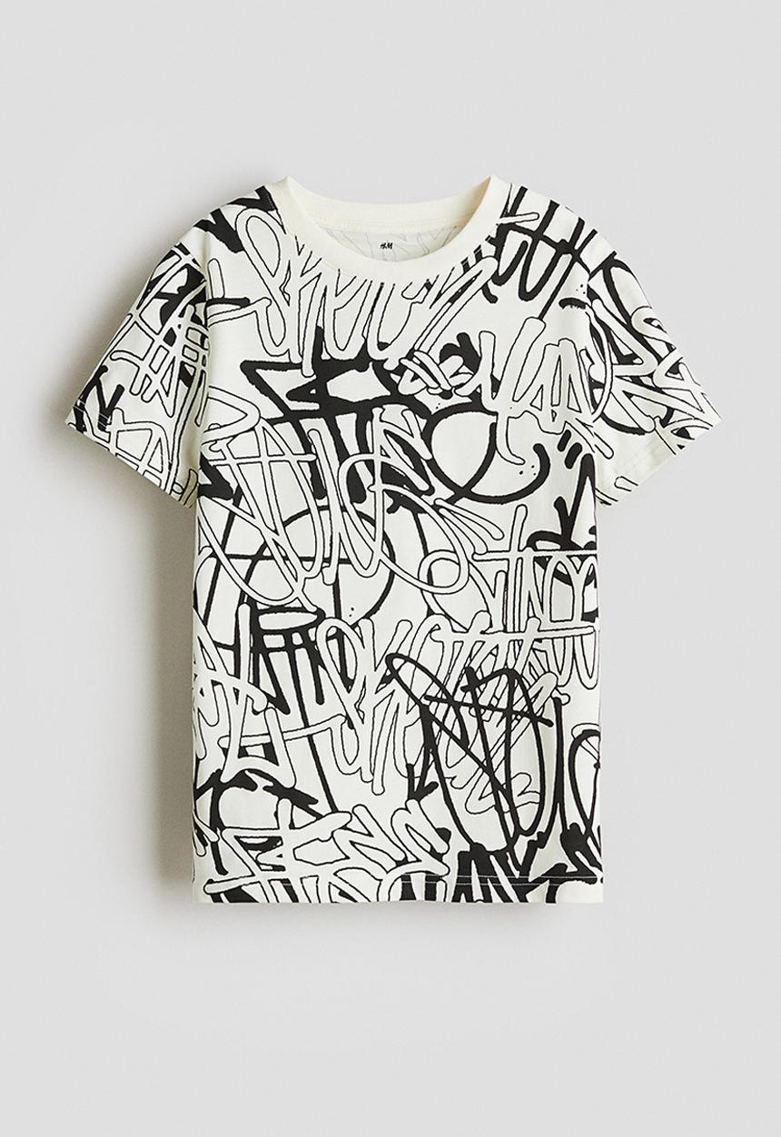 H&M - Printed cotton T-shirt - white/patterned