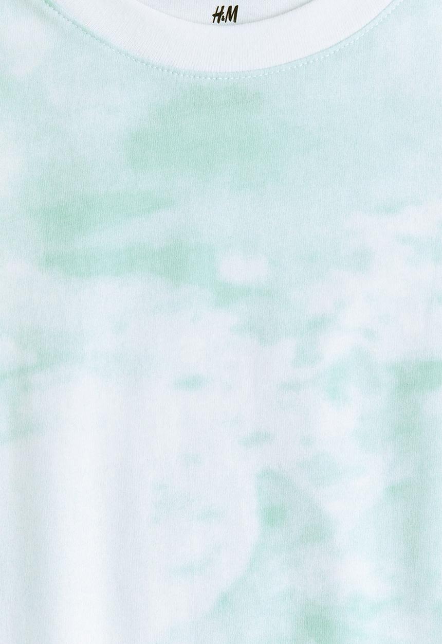 H&M - Printed cotton T-shirt - light turquoise/patterned