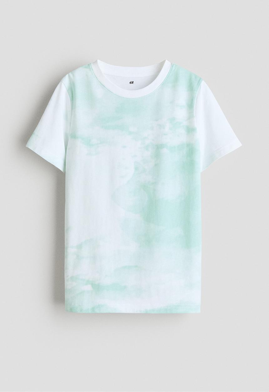 H&M - Printed cotton T-shirt - light turquoise/patterned