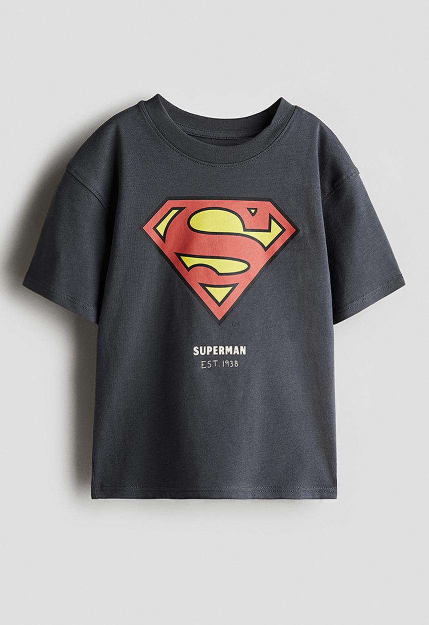 H&M - Oversized printed T-shirt - dark grey/superman