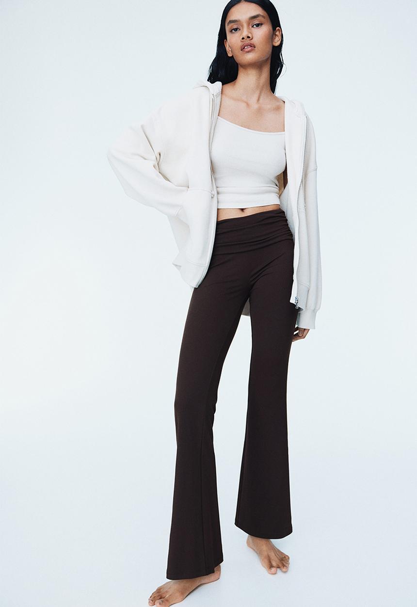 H&M - Gathered microfibre yoga pants - dark brown