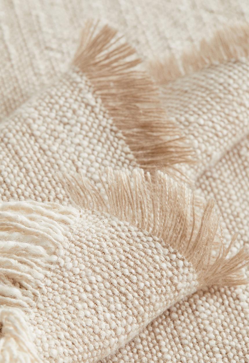 H&M - Fringed slub-weave blanket - beige