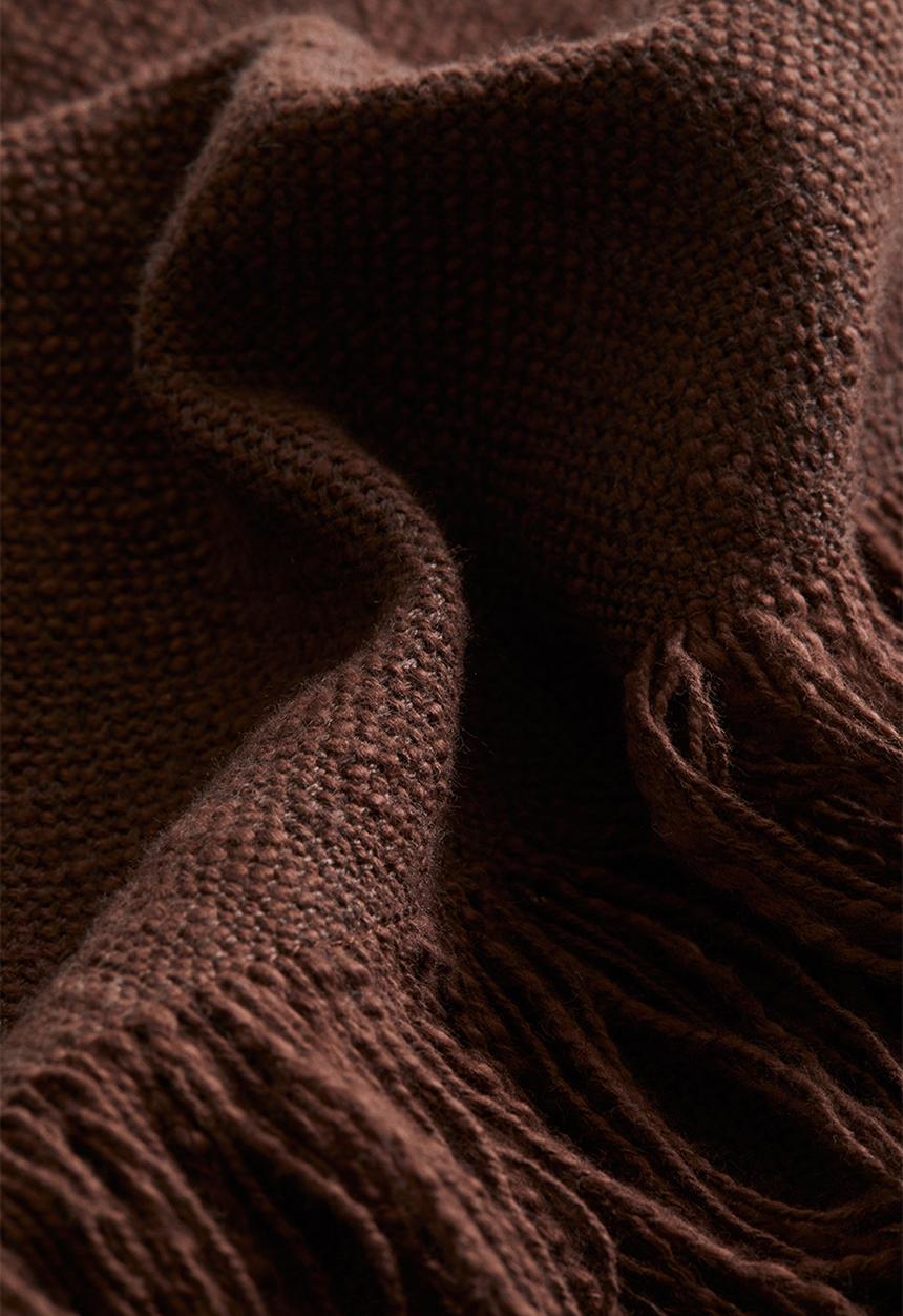 H&M - Fringed slub-weave blanket - dark brown
