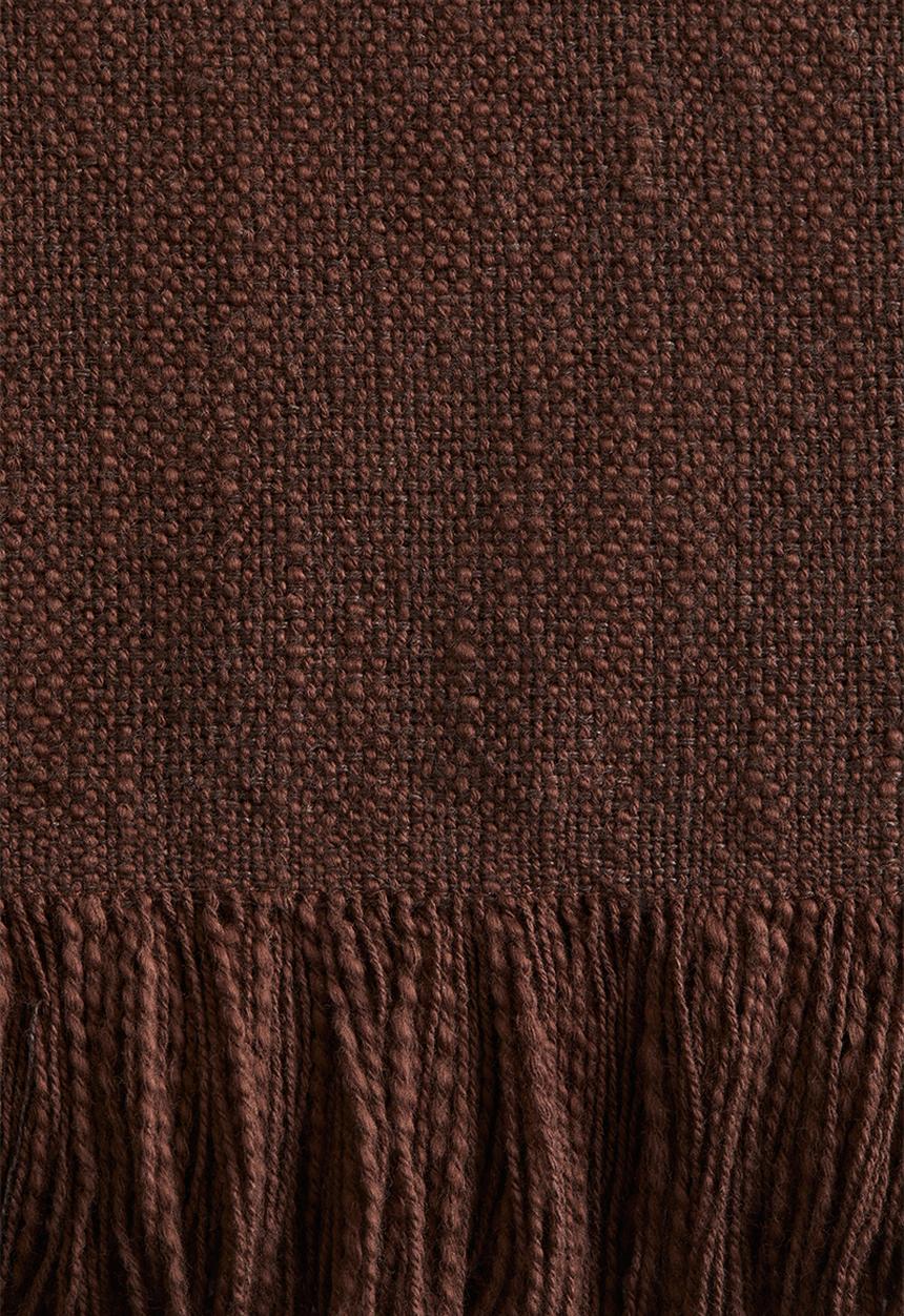 H&M - Fringed slub-weave blanket - dark brown