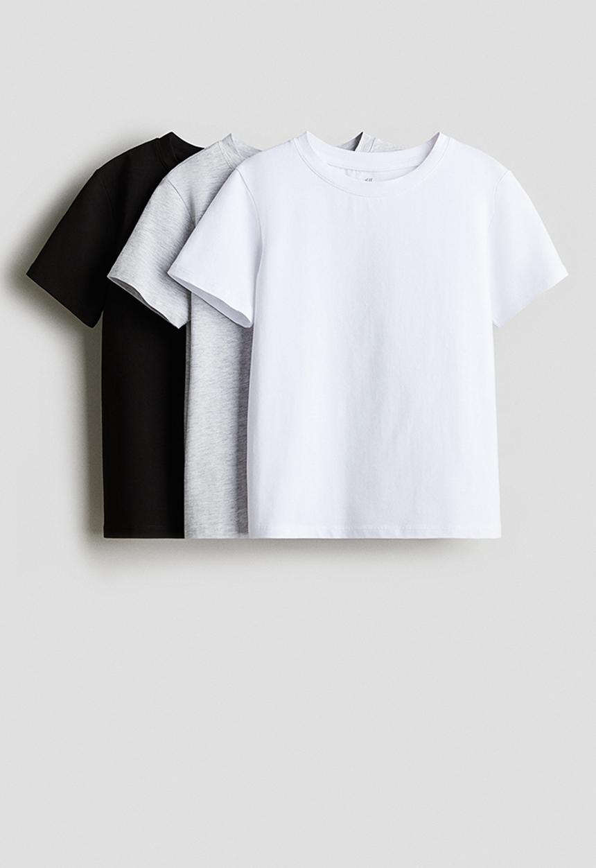 H&M - 3-pack cotton tops - light grey/black
