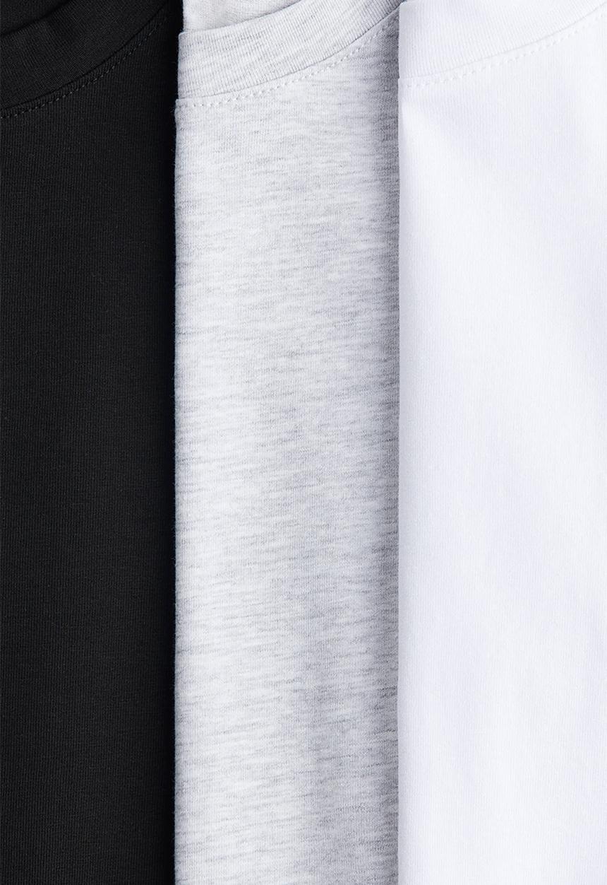 H&M - 3-pack cotton tops - light grey/black
