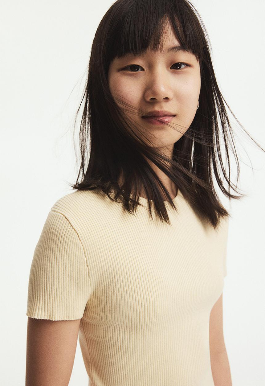 H&M - Short rib-knit top - pale yellow