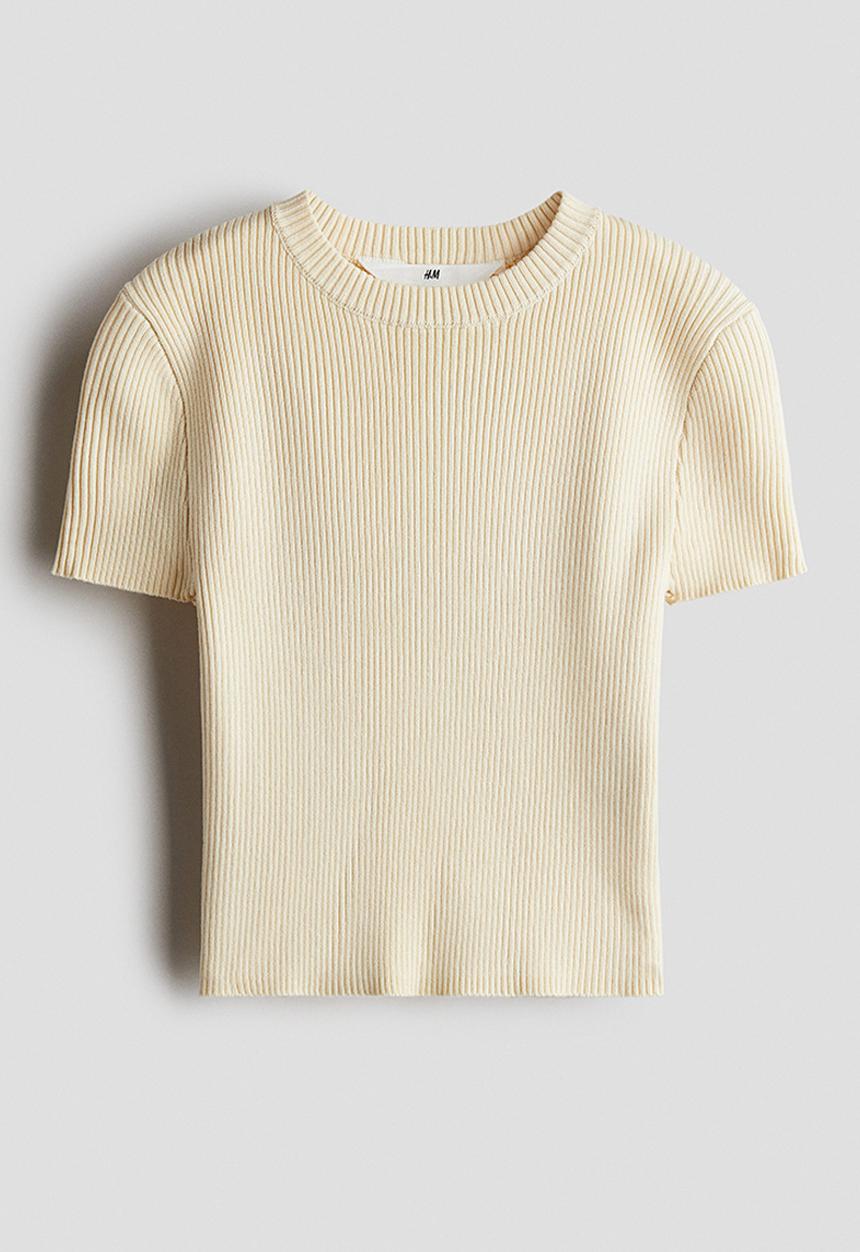 H&M - Short rib-knit top - pale yellow
