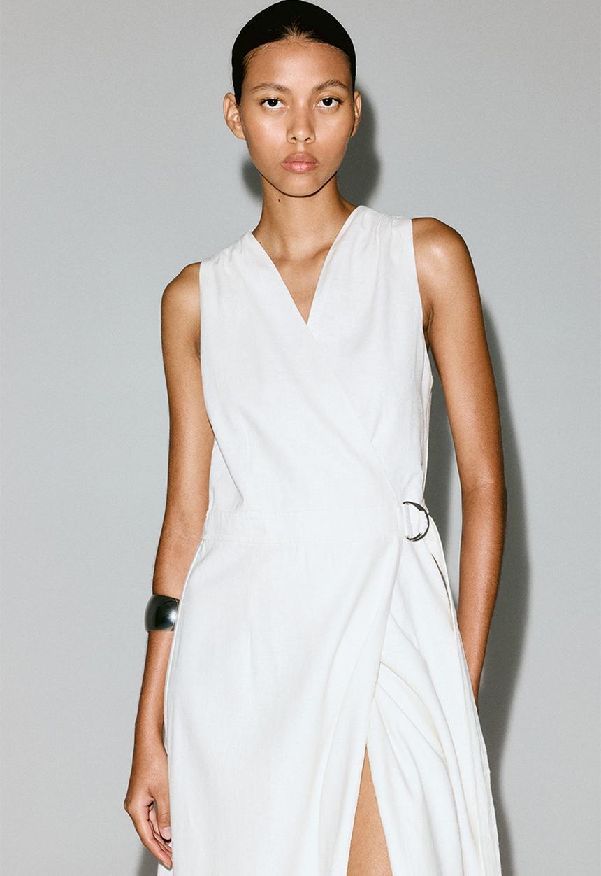 H&M - Linen-blend wrap dress - white