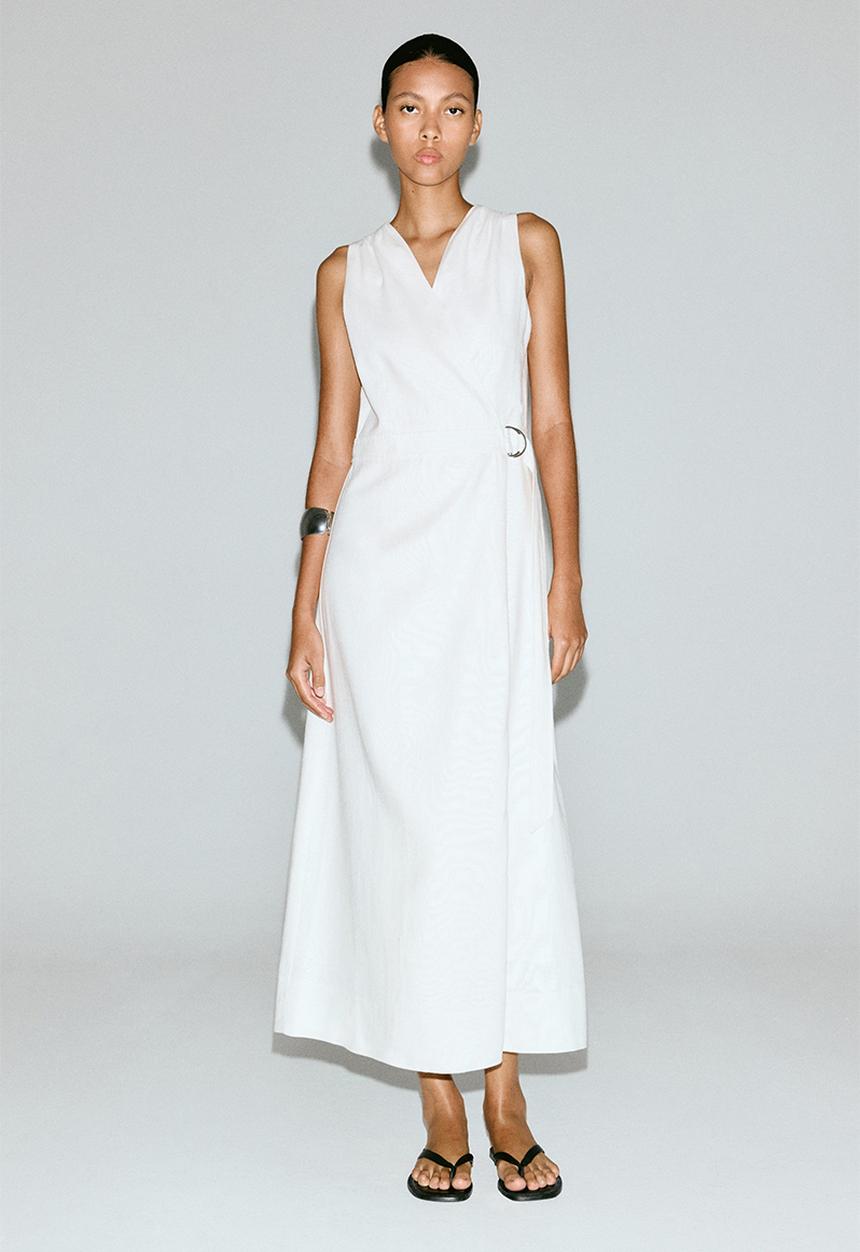 H&M - Linen-blend wrap dress - white