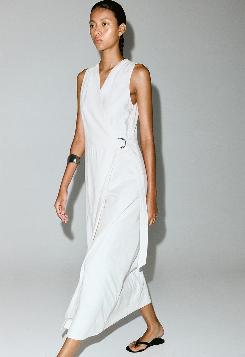 H&M - Linen-blend wrap dress - white