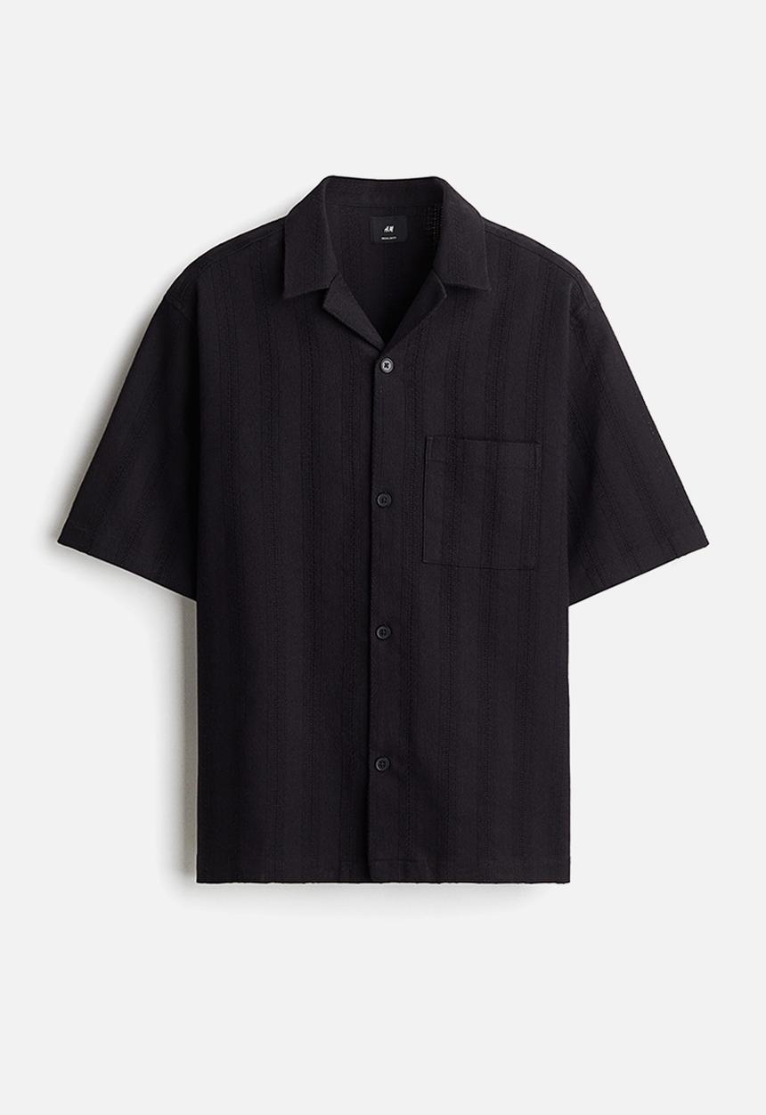 H&M - Regular fit textured resort shirt - navy blue