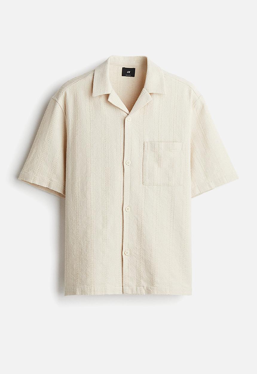 H&M - Regular fit textured resort shirt - cream 