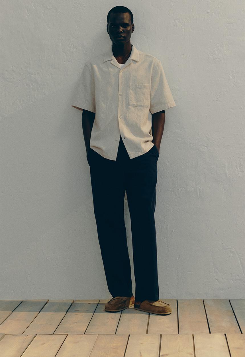 H&M - Regular fit textured resort shirt - cream 